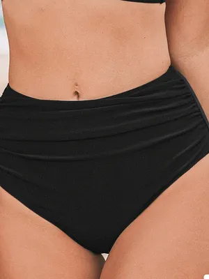 Cupshe Black Chasing Sunshine Shirred Tummy Control Bikini Bottoms Size L thumbnail 1