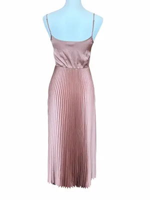 All Saints Pleated Satin Dress Size XS Brown Sleeveless Square Neck Maxi Pockets thumbnail 3
