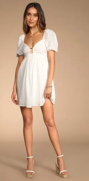 NWT Lulus Sunny Day Stunner White Eyelet Embroidered Babydoll Dress LWD Party M thumbnail 1