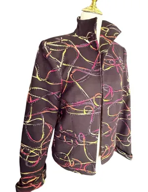 3 Sisters Womens Brown‎ Abstract Swirl Embroidered Cotton Jacket Size M 3S936 thumbnail 1