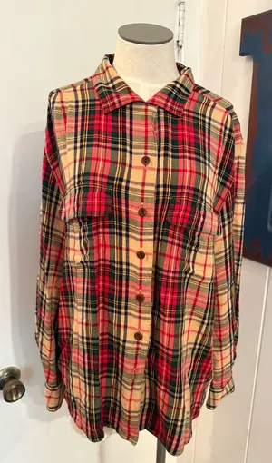 Lauren Ralph Lauren Tan Plaid Button-Up Jacket with Red, Green & Navy thumbnail 1