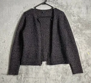 Eileen Fisher‎ Wool Cotton Purple Fringed Open Front Cardigan Size Small thumbnail 1
