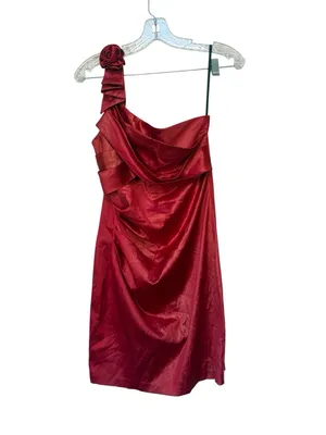 As U Wish Red Satin Rosette Mini Dress Size 7 Homecoming One Shoulder thumbnail 3