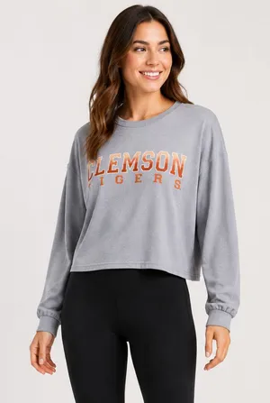 Clemson Tigers Sideline Apparel Embroidered Cropped Pullover Women’s M Gray thumbnail 1