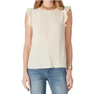 BA&SH Fani Ruffle-trimmed‎ Crepe Top in Cream thumbnail 9