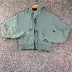 Brandy Melville Full Zip Hoodie Women OS Sage Green Cropped Tassel Drawstring thumbnail 2