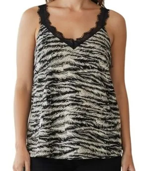 EXPRESS Gorgeous Black & Tan Zebra Print‎ Cami Top Black Lace Trim NWT $48 Small thumbnail 1