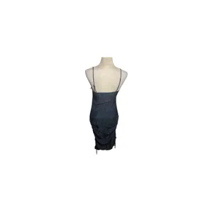 Lena Ruched Drawstring Slip Dress Navy Blue Floral Print Spaghetti Strap‎ Size S thumbnail 2