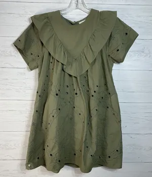 Ruffled Eyelet Dress Olive Green TD-9287-6 Women’s Sz M thumbnail 1
