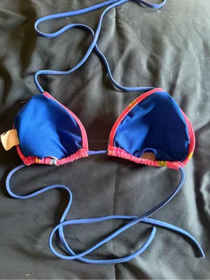 Gilly Hicks Pink Triangle Bikini Top with Blue Straps thumbnail 3