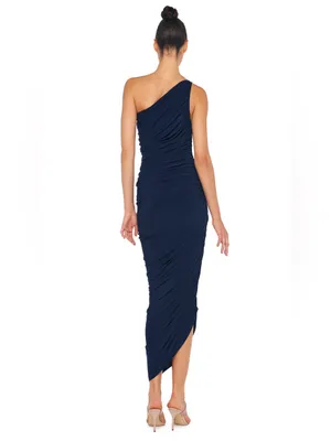 Norma Kamali Diana Gown Ruched One Shoulder Maxi Dress True Navy Blue Size XS thumbnail 4
