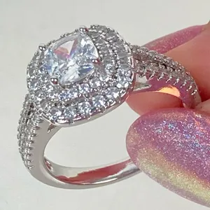 Diamond Look CZ Engagement Ring Halo Cushion Cut Silver Size 7.5 thumbnail 2