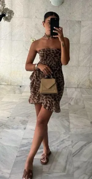 Zara Dress mini mesh sheer cheetah animal print Leopard Print Strapless Dress thumbnail 9