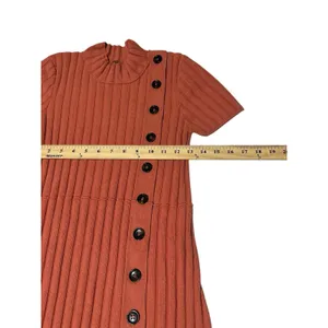 FREE PEOPLE Lottie Coral‎ Ribbed Small Button Front Mock Neck Sweater Dress M7-3 thumbnail 5