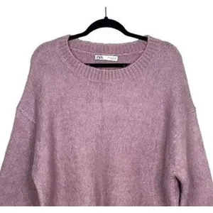ZARA Oversized Ribbed Hem Long Sleeve Round Neck Pullover Sweater M Purple thumbnail 3