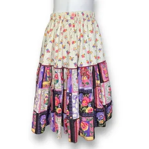 Vintage Handmade Square Dancing Skirt Set Purple Pansy Floral Printed Midi‎ thumbnail 5