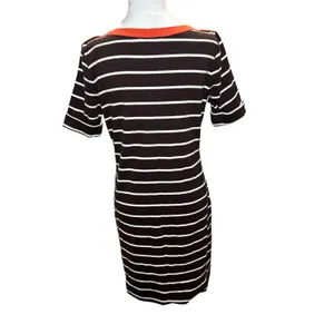 LAUREN Ralph Lauren Striped 100% Cotton Dress Large Brown White Orange‎ Trim thumbnail 3