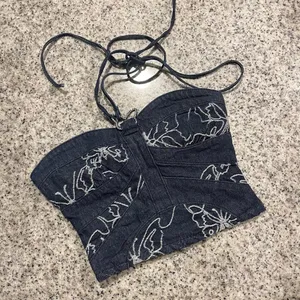 Jaded London Denim Butterfly Rhinestone Beaded Halter Lucia Corset Top thumbnail 1