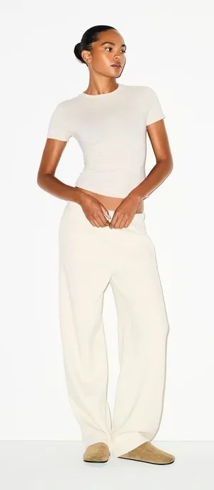 Skims Cotton Fleece Classic Straight Leg Pant in Oatmeal Heather, Small New thumbnail 1