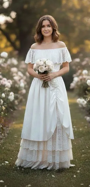 Vintage Wedding‎ White Lace Dress Size M thumbnail 1