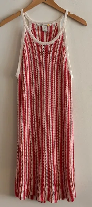 C&C California Knit Tank Coverup Dress Size Large Pink White Orange thumbnail 1