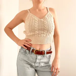 American Eagle Cream Cable Knit Sweater Crop Top thumbnail 3