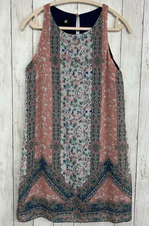 Iz Byer Flowy Lightweight Boho Floral Pink Blue Sleeveless Shift Tunic Dress thumbnail 1