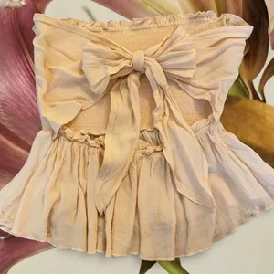 LA Hearts Smocked Tie Back Tube Top Butter Yellow thumbnail 2