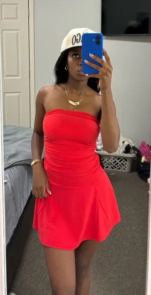 JoyLab Red strapless dress thumbnail 1
