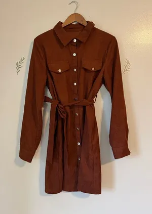 Brown Belted Shirt Dress - Women's Festival thumbnail 1