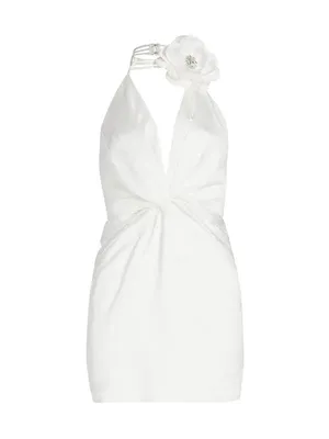 Ramy Brook Evie Pleated Twist-front Halter Neck Mini Dress in Ivory, Size 0, NWT thumbnail 2