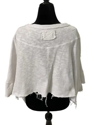 Free People We The Free Distressed Crop Knit Top White M Raw Edge OB2187895 thumbnail 6