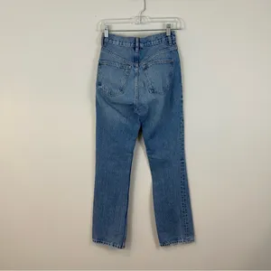 Zara Medium Wash Straight-Leg Blue Jeans Raw Hem Size 0 Women's thumbnail 5