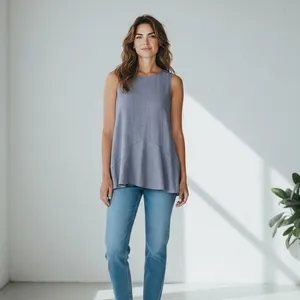 Derek Lam 10 Crosby Chambray Blue Sleeveless Asymmetrical Hem Tank Top 6 thumbnail 6