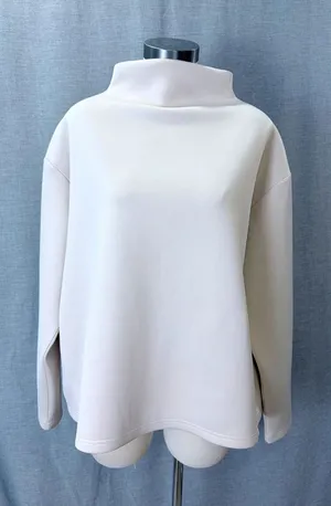 ADAY Like A Boss Pullover Sand Cream Scuba Mock Neck Sweatshirt Large thumbnail 1