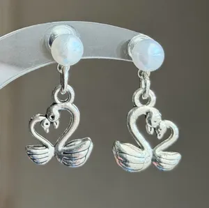 Handmade fairy whimsy cottage swan dangle earrings  🦢🩵 thumbnail 1
