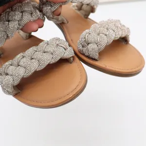 A New Day Slide Sandals Womens 8 Braided Rhinestone Silver Tan Flat Excellent thumbnail 9