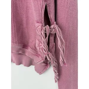 Free People FP One Interlaken Thermal Top Pink Cropped Lace-Up Sides Boho L thumbnail 5
