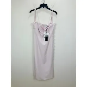 Gianni Bini Caelynn Bell Tori Dress Midi Crepe Side Cutout Light Ballet US 8 NWT thumbnail 6