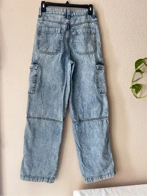 H&M Light Blue Wide-Leg Cargo Jeans thumbnail 2