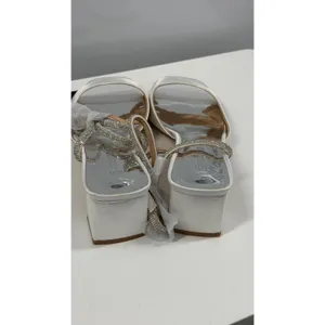 Coutigo White Satin Block Heel Sandals Rhinestone Bow Ankle Strap Size 11 thumbnail 6