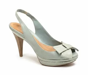 Schutz ❤︎ Retro Slingback Platform Leather Heeled Sandal with Bow ❤︎ Baby Blue thumbnail 1