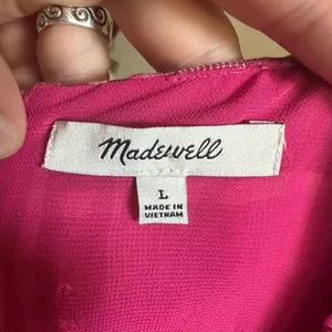 Madewell pink plaid semi sheer lined L puff sleeve blouse thumbnail 3
