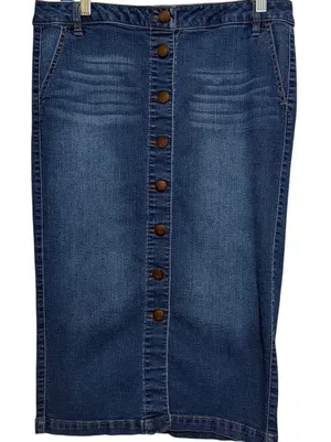 d. Jeans Women's Blue Denim Jean Pencil Button Front Skirt Size 12 thumbnail 1