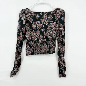 Free People Santiago Print Scoop Neck Smocked Crop Blouse Size XS‎ thumbnail 4