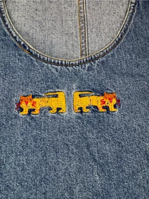 WWF Womens Rare Vintage Denim Overall Dress India Cat Embroidery Plus Size 1x thumbnail 6