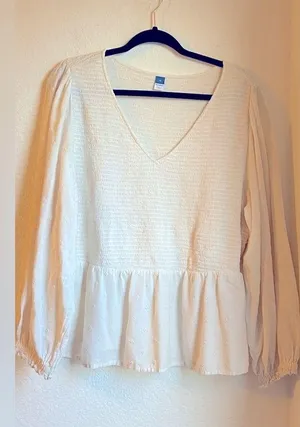 Long-Sleeve Smocked Embroidered Blouse thumbnail 2