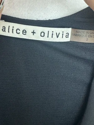 Alice Olivia Black Asymmetrical Mini Dress Plunge Neckline Long Sleeve Size 2 thumbnail 9