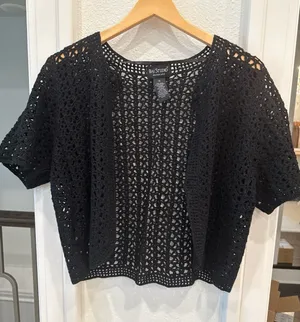 Bay Studio Plus 1X Black Crochet Open Knit Short Sleeve Cardigan thumbnail 1