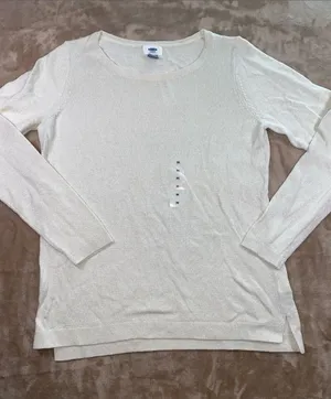 Old Navy Women's Cream Gold sparkle Lightweight Long-Sleeve Top thumbnail 1